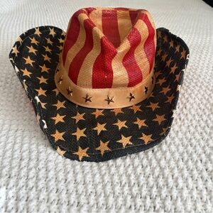 Patriotic Vtg Goldcoast Sunwear Hat Stars and Stripes Cowboy Cow Western Rodeo